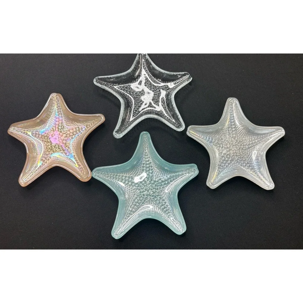 Iridescent Glass Starfish Candle Holder Plate Dish‎ 6.5x5